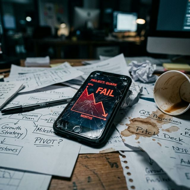 A cinematic view of an entrepreneur ripping up a massive 40-page paper document to look at a compact, glowing tactical dashboard instead — Output vs. Analysis.