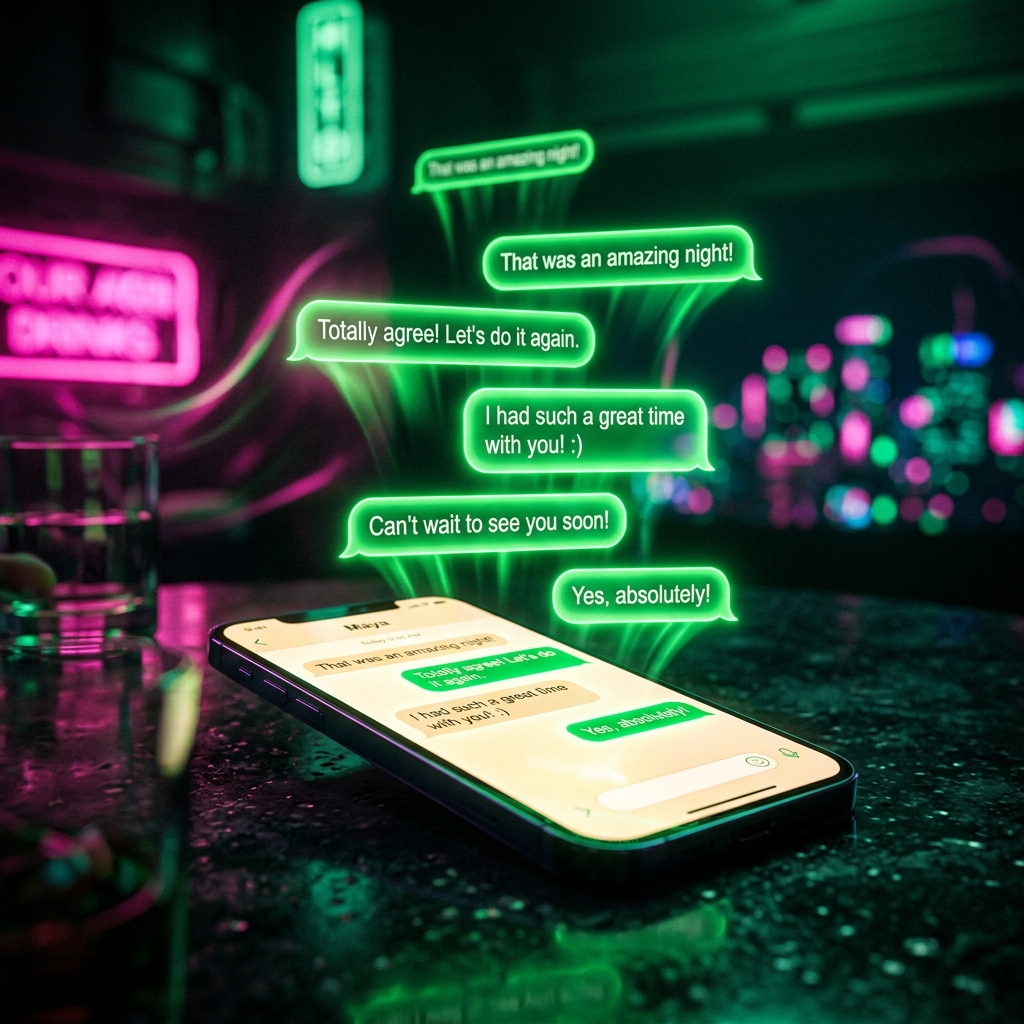 Glowing neon chat bubbles symbolizing positive signs of attraction over text