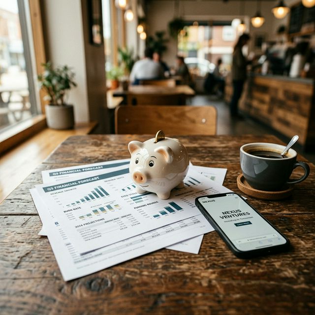 A cinematic digital illustration of a founder running a fast, low-budget experiment with a laptop and a simple landing page — the visual metaphor of lean validation before investment.