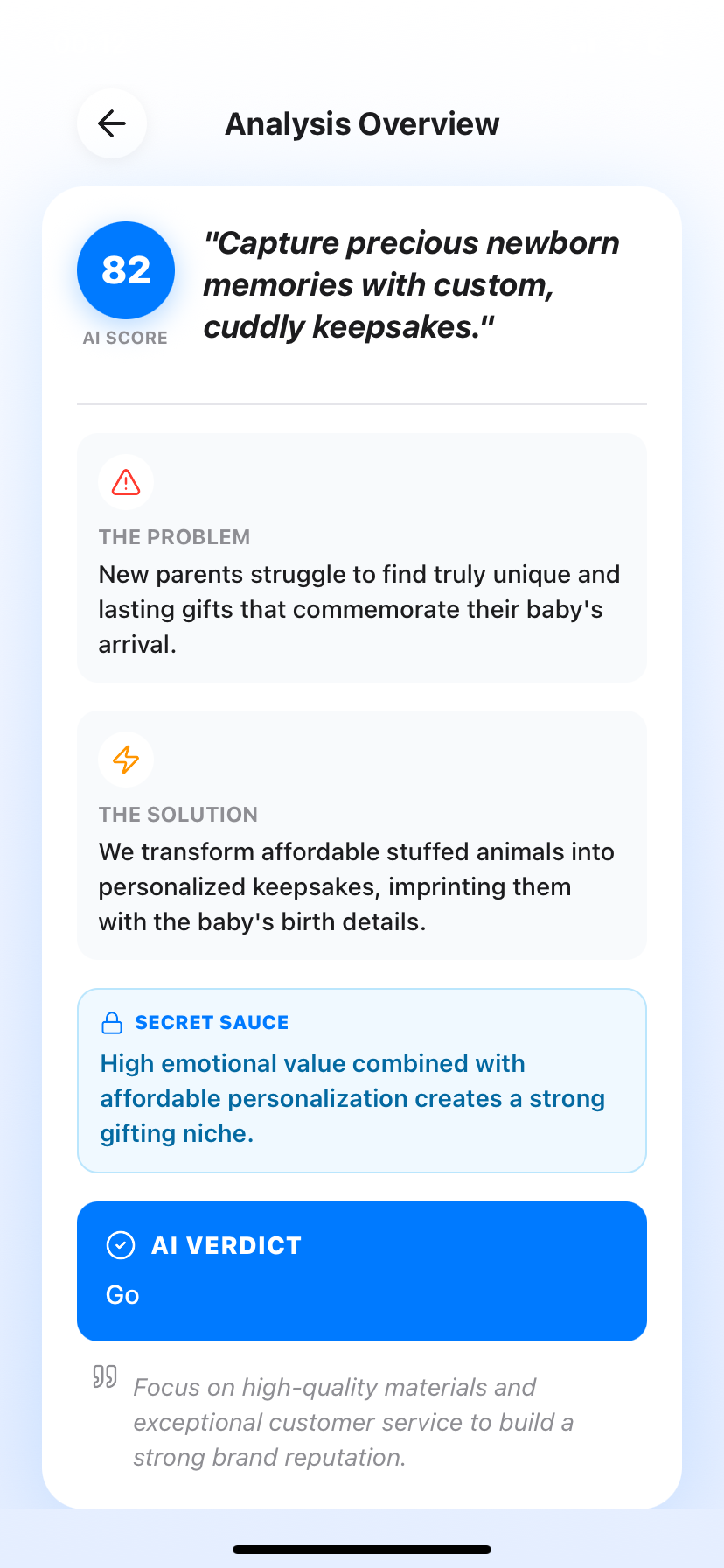 ideax analysis overview screen