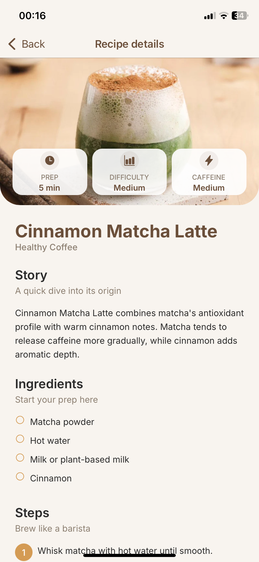 Telve recipe detail screen